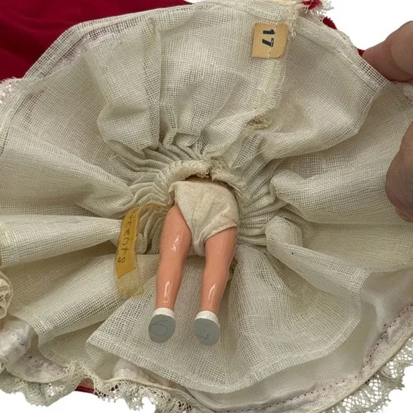 Vintage 40s Sleep Eye Doll Toy Red Fur Trim Cape Crown Victorian Christmas Decor - Picture 7 of 10